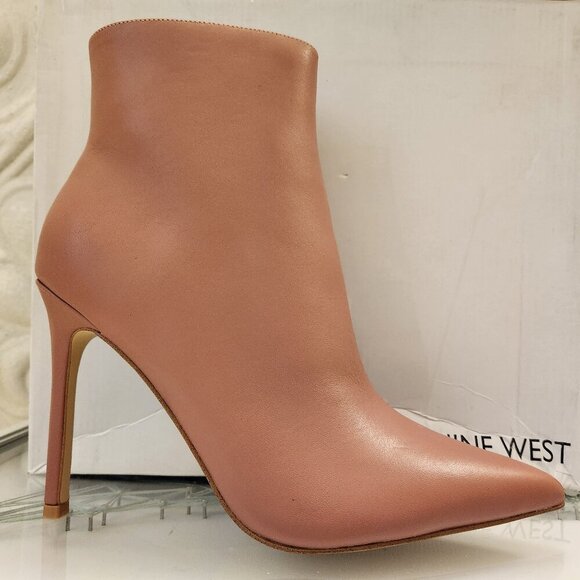 NIB NINE WEST DARK NATURAL FARRAH LEATHER HEELS BOOTS 10.5 M - Picture 1 of 10